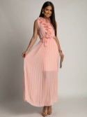 Pleated maxi dress with ruffle, light pink 18968